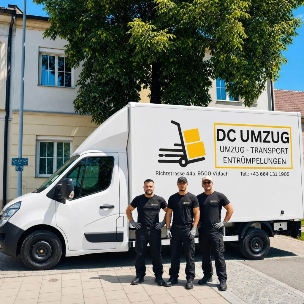 Team von DC Umzug OG am Transportfahrzeug – Umzugsservice für Salzburg